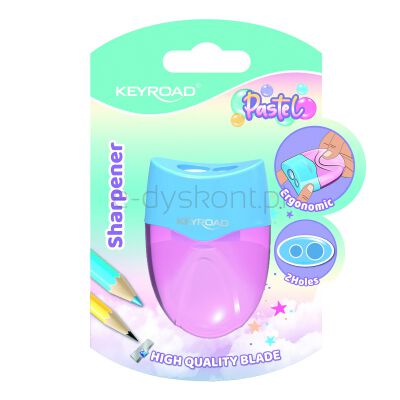 Keyroad Temperówka plastikowa, pastel, podwójna, z pojemnikiem, blister, mix kolorów