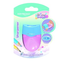 Keyroad Temperówka plastikowa, pastel, podwójna, z pojemnikiem, blister, mix kolorów
