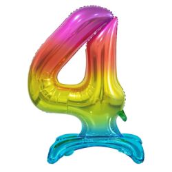 Beauty&Charm Balon Foliowy Cyfra Stojąca 4, Tęczowa, 74 Cm