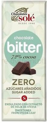 Sole Czekolada Gorzka 72% Kakao Bez Dodatku Cukru Ze Stewią Keto 25 G