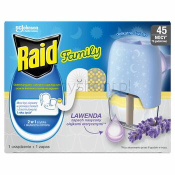 Raid Family Elektrofumigator Z Płynem Owadobójczym - Lawenda 27Ml