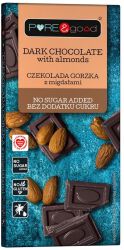 Pure & Good Czekolada Gorzka Z Migdałami Bez Dodatku Cukru 75G