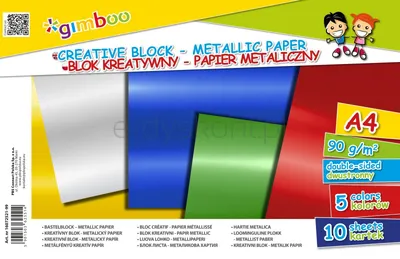 Blok kreatywny GIMBOO, A4, 10 kart., 90gsm, mix kolorów metalicznych
