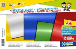 Blok kreatywny GIMBOO, A4, 10 kart., 90gsm, mix kolorów metalicznych
