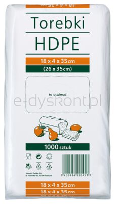 Torebki spożywcze HDPE, 18x4x35cm, 1000 szt., transparentne