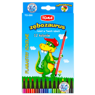 Flamastry spieralne Zębozaurus 12 kolorów Toma