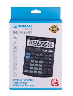 Donau Kalkulator Biurowy Tech, 12-Cyfr. Wyświetlacz, Wym. 185X140X37 Mm, Czarny