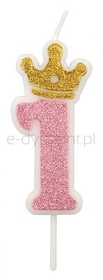 Świeczka Part Go, cyfra 1, 6,8cm, różowa