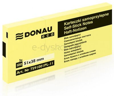 Donau Bloczek Samoprzylepny Eco, 38X51Mm, 1X100 Kart., Jasnożółty 