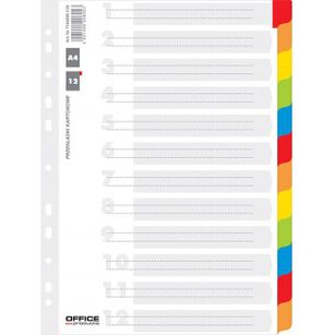 Przekładki Office Products, Karton, A4, 227X297Mm, 12 Kart, Lam. Indeks, Mix Kolorów