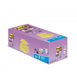 Bloczek Samoprzylepny Post-It Super Sticky Z-Notes (R330-Sscy-Vp20), 76X76Mm, 16X90 Kart., Zółty, 4 Bloczki Gratis