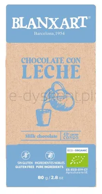 Czekolada Mleczna 42% Kongo Bezgl. Bio 80 G