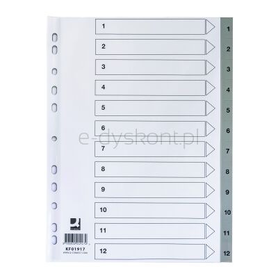 Q-Connect Przekładki Pp, A4, 225X297Mm, 1-12, 12 Kart, Szare 