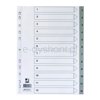 Q-Connect Przekładki PP, A4, 225x297mm, 1-12, 12 kart, szare