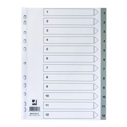 Q-Connect Przekładki PP, A4, 225x297mm, 1-12, 12 kart, szare