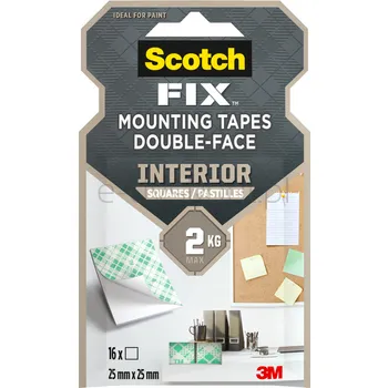 Scotch-Fix Kwadraty Montażowe Do Wewnątrz, 25 Mm X 25 Mm, 16 Pasków/Opakowanie