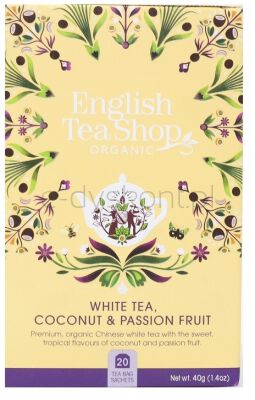 English Tea Shop Herbata Biała Z Trawą Cytrynową, Kakao, Imbirem, Marakują I Kokosem (20X2) Bio 40 G