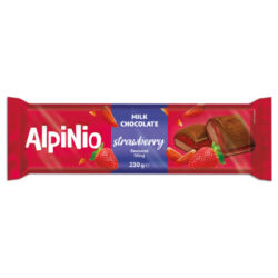 Alpinio.Czekolada mleczna z nadzieniem o smaku truskawkowym i nadzieniem truskawkowym 230g