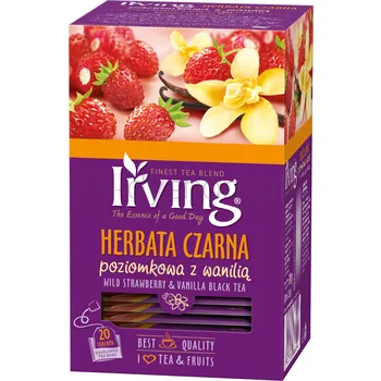 Irving Herbata Czarna poziomkowa z wanilią 20x1,5 g Pojedyńcze Koperty