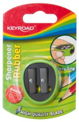 Keyroad Temperówka, plastikowa, podwójna, z gumką, blister, mix kolorów