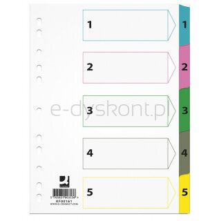 Q-Connect Przekładki Mylar, karton, A4, 225x297mm, 1-5, 5 kart, lam. indeks, mix kolorów