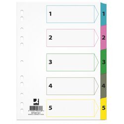 Q-Connect Przekładki Mylar, karton, A4, 225x297mm, 1-5, 5 kart, lam. indeks, mix kolorów