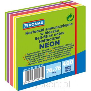 Kostka samoprzylepna DONAU, 76x76mm, 1x400 kart., neon-pastel, mix zielony