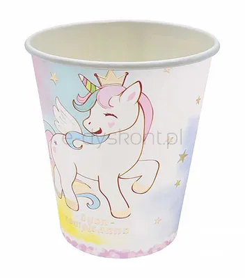 Kubek papierowy PARTY GO Unicorn, 7,5/9cm, 6 szt., mix kolorów