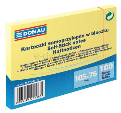 Donau Bloczek samoprzylepny 105x76mm, 1x100 kart., jasnożółty