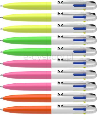 Schneider Długopis Automatyczny Take 4 Neon, M, 4 Kolory Wkładu, 10 Szt., Mix Kolorów