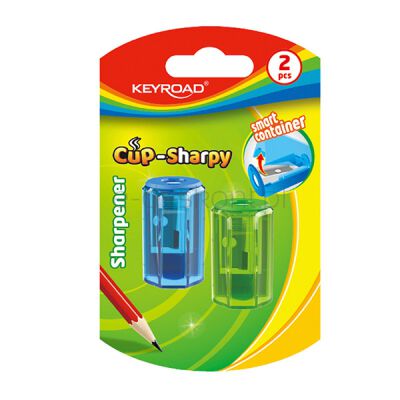 Keyroad Temperówka plastikowa CUP-SHARPY, pojedyncza, z pojemnikiem, średnica: 8mm, 2szt, blister