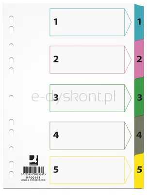 Q-Connect Przekładki Mylar, karton, A4, 225x297mm, 1-5, 5 kart, lam. indeks, mix kolorów 