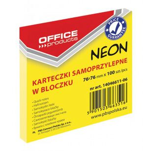 Bloczek Samoprzylepny Office Products, 76X76Mm, 1X100 Kart., Neon, Żółty