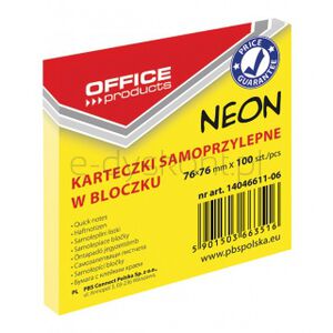 Office Products Bloczek Samoprzylepny76x76mm, 1x100 kart., neon, żółty