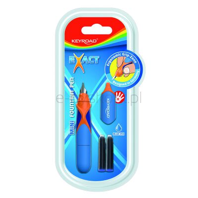 Keyroad Pióro wieczne mini, 2 niebieskie naboje gratis, blister, mix kolorów