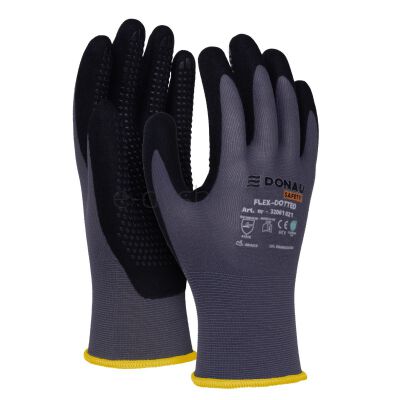 Donau Rękawice Safety Flex-Dotted, Kat. Ii, Rozm. 8, Szare
