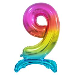 Beauty&Charm Balon Foliowy Cyfra Stojąca 9, Tęczowa, 74 Cm