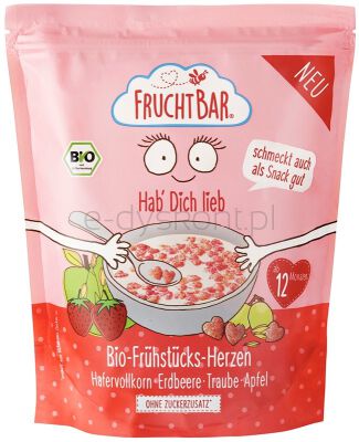 Fruchtbar Śniadaniowe chrupki owsiane pełnoziarniste z truskawkami, winogronami i jabłkiem powyżej po 12 miesiącu BIO 125 g