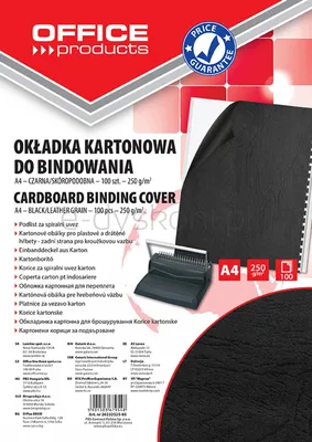 Office Products Okładki do bindowania karton, A4, 250gsm, skóropodobne, 100szt., czarne 