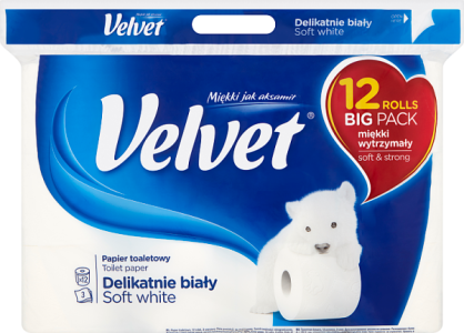 Velvet Delikatnie Biały Papier Toaletowy 12 Rolek