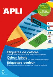 Apli Etykiety kolorowe 210x297mm, prostokątne, żółte, 20 ark.