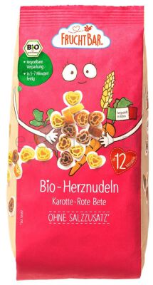 Fruchtbar Makaron serduszka z pszenicy durum z marchewką, burakiem i pomidorami po 12 miesiącu BIO 300 g