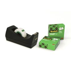 Scotch Taśma Biurowa Magic™ (Sm3-12), Matowa, Z Dyspenserem, 19Mm, 33M, 3Szt., Podajnik C-38 Czarny Gratis
