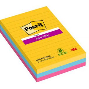 Bloczek Samoprzylepny Post-It Super Sticky W Linie (4690-Ss3Rio-Eu), 101X152Mm, 3X90 Kart., Paleta Carnival