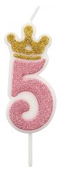 Świeczka Part Go, cyfra 5, 6,8cm, różowa