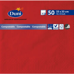 Duni Serwetki 3 warstwowe 33x33 cm Czerwony 50 szt.