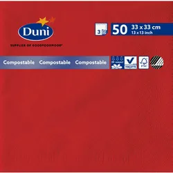 Duni Serwetki 3 Warstwowe 33X33 Cm Czerwony 50 Szt.