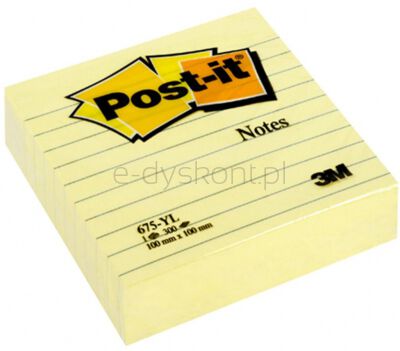 Post-It  Karteczki Samoprzylepne W Linie (675-Yl), 100X100Mm, 1X300 Kart., Żółte