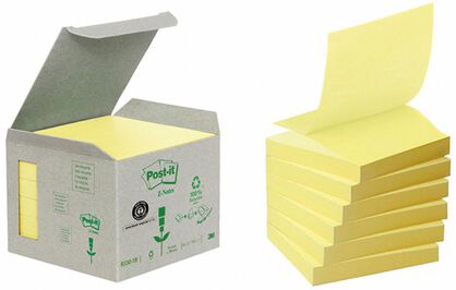 Ekologiczne Karteczki Samoprzylepne Post-It Z-Notes (R330-1B), 76X76Mm, 6 Bl. X 100 Kart., Żółte