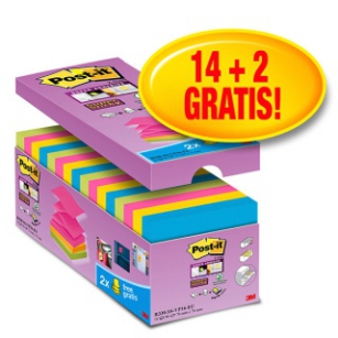 Karteczki Samoprzylepne Post-It Super Sticky Z-Notes (R330-Ss-Vp16), 76X76Mm, 14X90 Kart., Mix Kolorów, 2 Bloczki Gratis